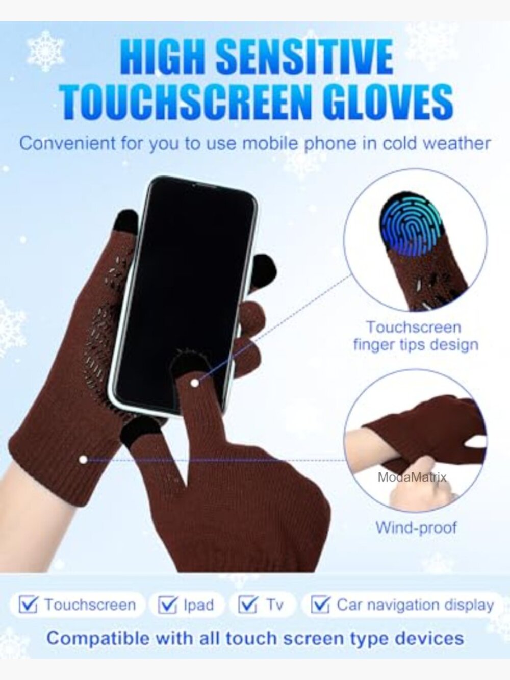 Unisex Knit Beanie and Gloves Set Stretchy Touch Screen Gripper Winter Warm - Picture 4 of 7